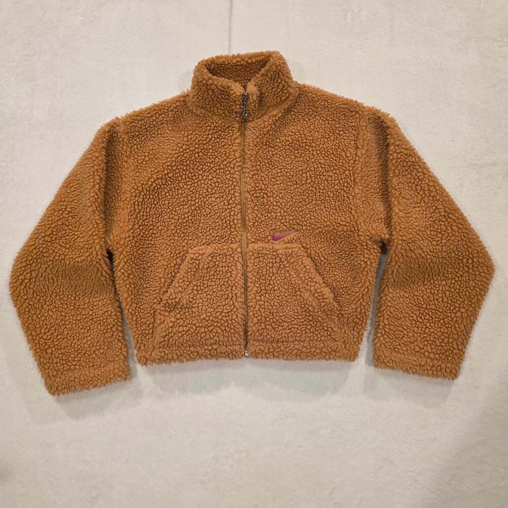 Nike Sportswear Jacket Womens Small Beige Swoosh Sherpa Fleece Hoodie Small